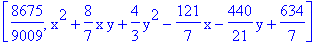 [8675/9009, x^2+8/7*x*y+4/3*y^2-121/7*x-440/21*y+634/7]